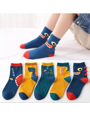 Children's 3Y-5Y Set of 5 cartoon dinosaur crew colorful socks for boys-KS55